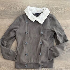 GAP Sherpa Collar Double-Breasted Jacket in Taupe